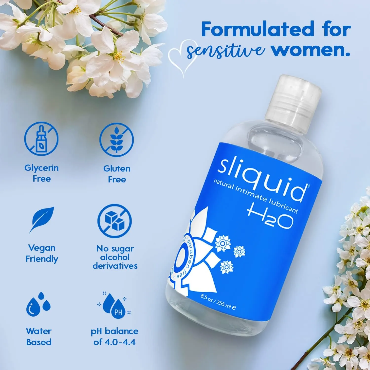Sliquid H20 Water Based Lube, Natural Lubricant Glycerin Free Personal Lubricants, (8.5 Oz) Clear, Unscented