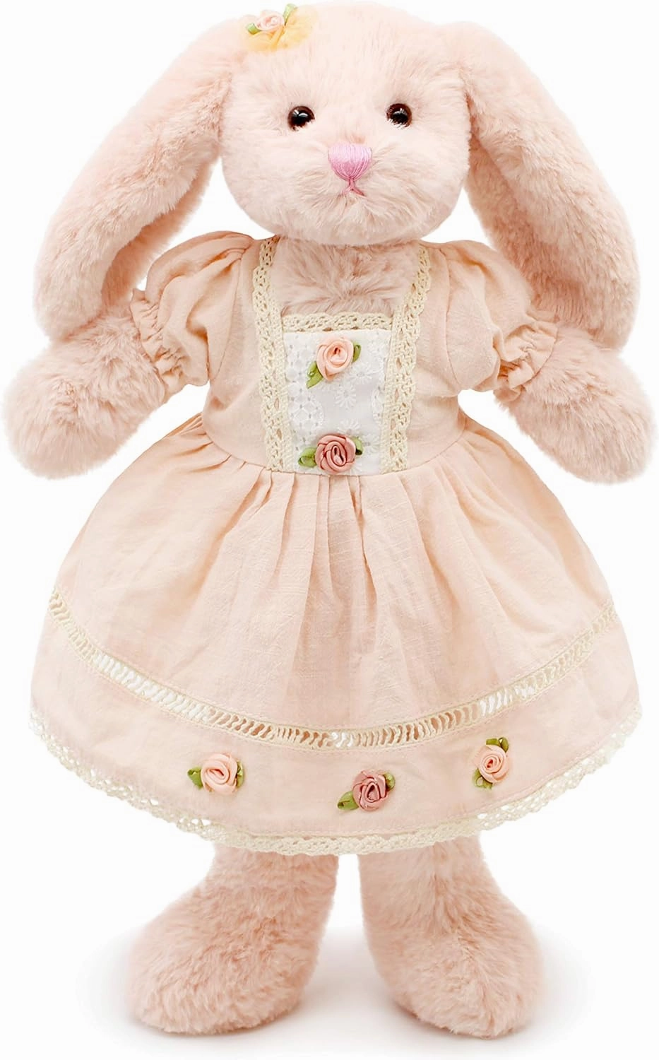 Small Soft Stuffed Animal Bunny Rabbit Plush Toy for Baby Girls 15inch (Pink Rabbit Wearing Pink Vintage Dress)