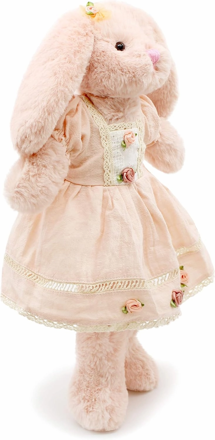 Small Soft Stuffed Animal Bunny Rabbit Plush Toy for Baby Girls 15inch (Pink Rabbit Wearing Pink Vintage Dress)