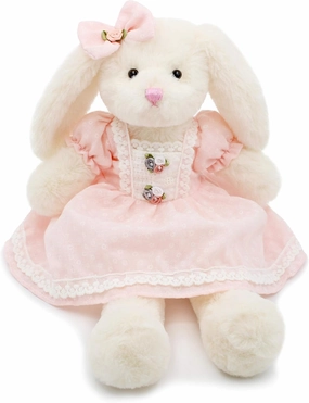 Small Soft Stuffed Animal Bunny Rabbit Plush Toy for Baby Girls 15inch (White Rabbit Wearing Pink Retro Dress)