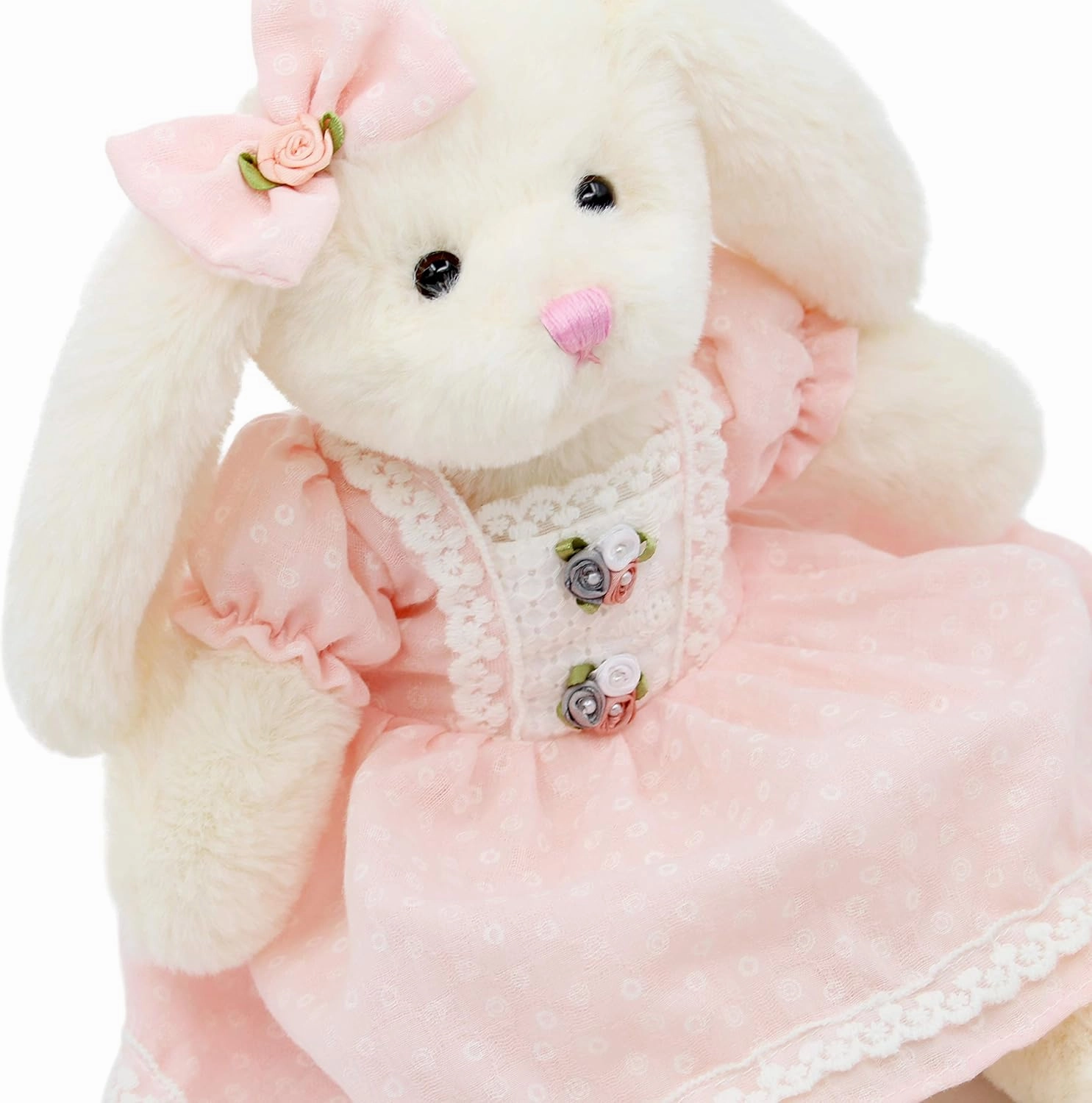 Small Soft Stuffed Animal Bunny Rabbit Plush Toy for Baby Girls 15inch (White Rabbit Wearing Pink Retro Dress)