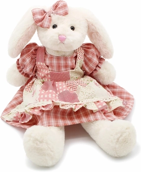 Small Soft Stuffed Animal Bunny Rabbit Plush Toy for Baby Girls 15inch (White Rabbit Wearing Red Plaid Dress)