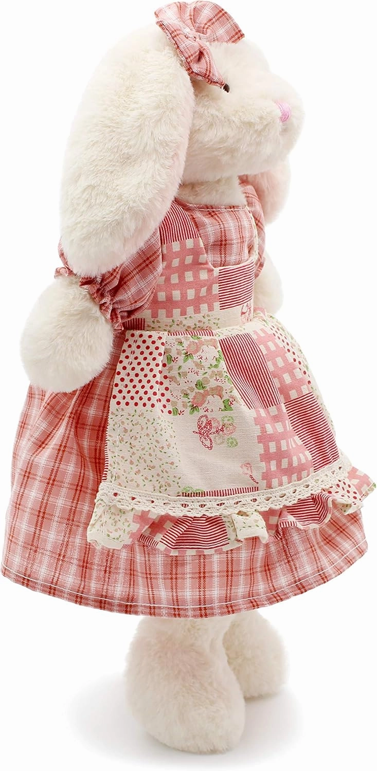 Small Soft Stuffed Animal Bunny Rabbit Plush Toy for Baby Girls 15inch (White Rabbit Wearing Red Plaid Dress)