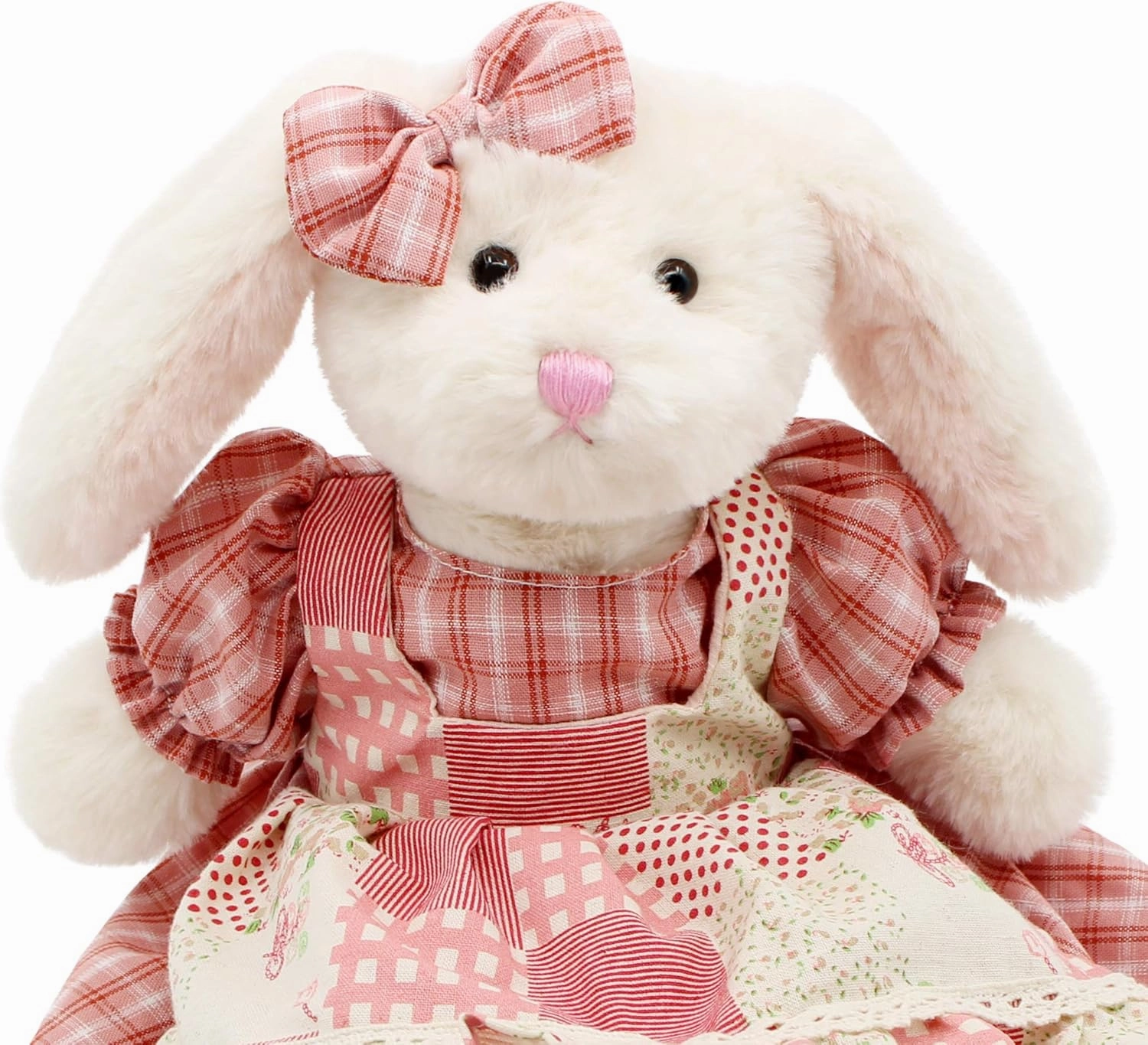 Small Soft Stuffed Animal Bunny Rabbit Plush Toy for Baby Girls 15inch (White Rabbit Wearing Red Plaid Dress)