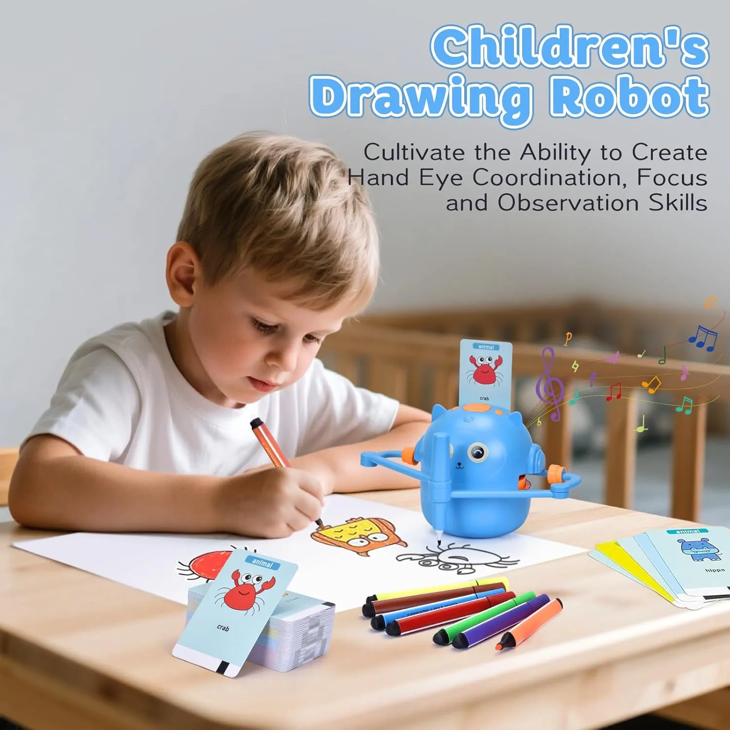 Smart Drawing Robot for Kids with 100 Cards – Voice-Activated Educational Art & Creativity Toy, Montessori Learning Machine for Boys & Girls Ages 3-9 for Toddlers & Children (Blue)