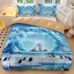 Snowy Wonderland Print Comforter Set - Nordic Style Microfiber Bedding, Soft and Comfortable, Suitable for Children and Adults (1,Queen 90x90in)