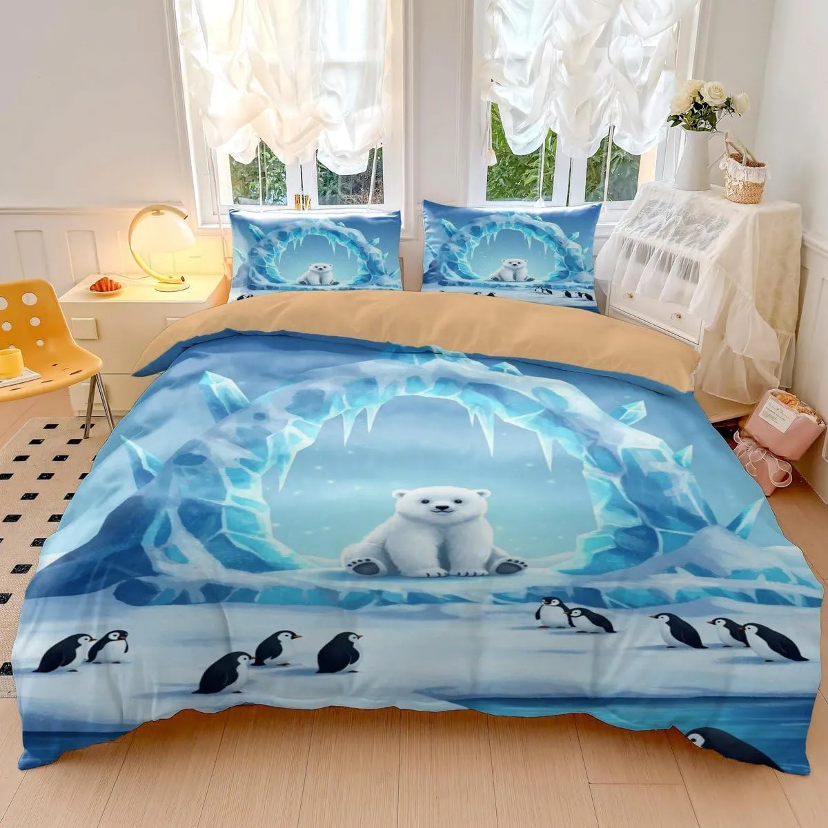 Snowy Wonderland Print Comforter Set - Nordic Style Microfiber Bedding, Soft and Comfortable, Suitable for Children and Adults (1,Queen 90x90in)