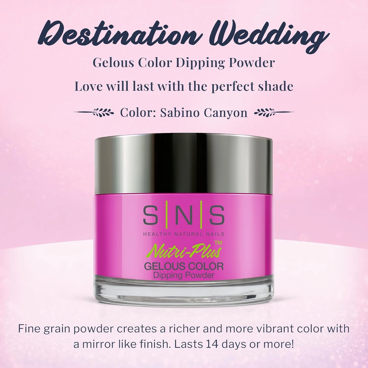 SNS Nail Dip Powder, Gelous Color Dipping Powder - Sabino Canyon (Pink/Fuchsia Magenta, Glitter) - Long-Lasting Dip Nail Color Lasts 14 Days - Low-Odor & No UV Lamp Required - 1oz