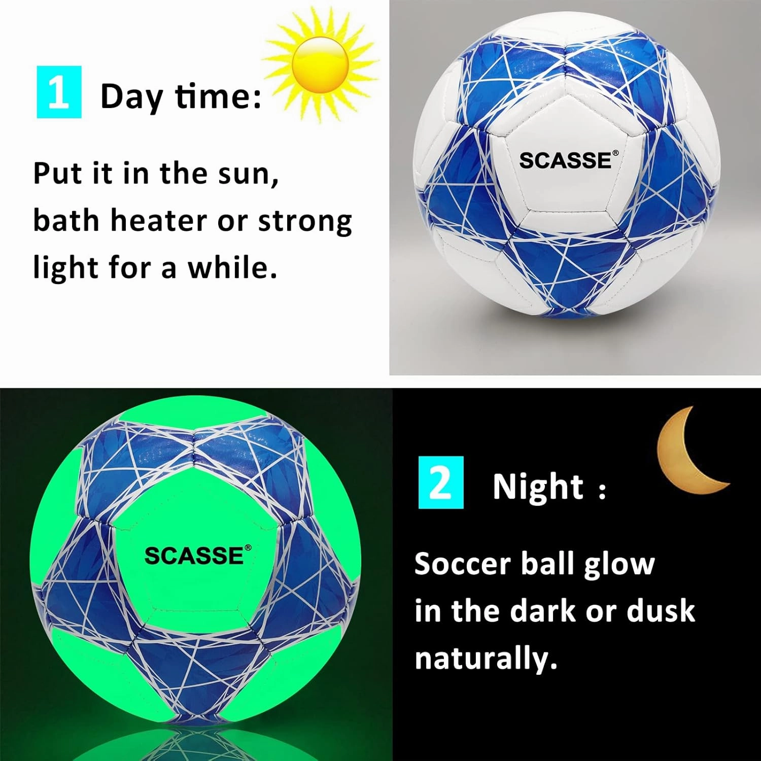 Soccer Ball Holographic Size 4 & Size 3-Flash Reflective Glowing Soccer Balls with Pump and Net Ball- Perfrct Gifts for Men,Kids,Boys & Girls