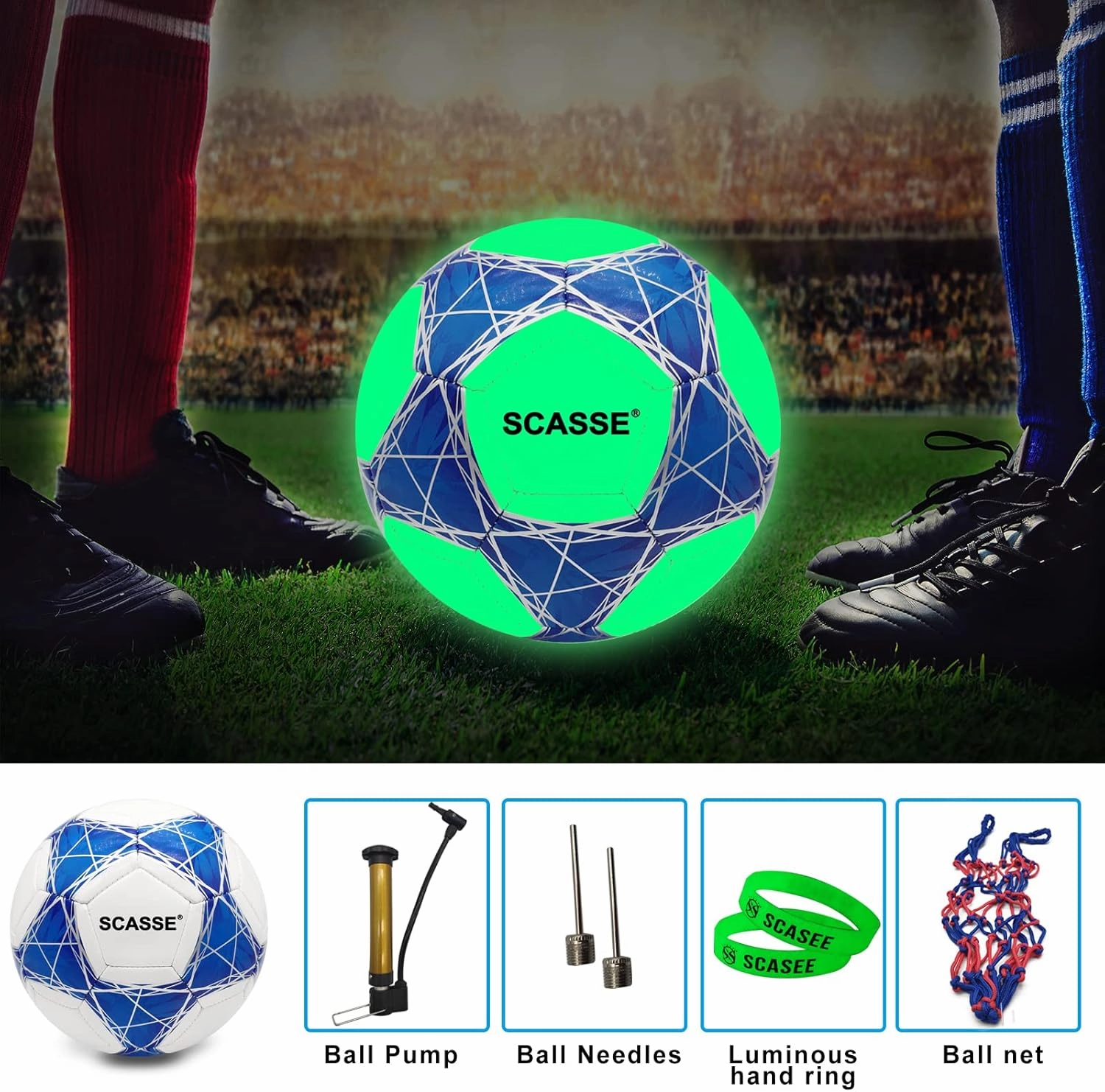 Soccer Ball Holographic Size 4 & Size 3-Flash Reflective Glowing Soccer Balls with Pump and Net Ball- Perfrct Gifts for Men,Kids,Boys & Girls
