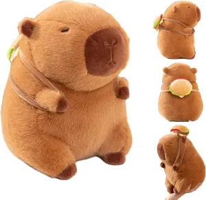Soft Capybara Stuffed Animals Capybara Plush Toys Plushies with Hamburger Backpack Cuddly Rodents Doll Gift for Kids and Lovers