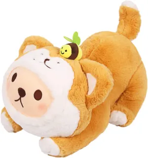 Soft Corgi Stuffed Animal Plush Pillow,Cute Husky Akita Dog Plushie Toy,Kawaii Puppy Hugging Pillow with Bee,Gifts for Kids Birthday Christmas 15.7in
