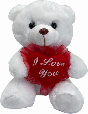 Soft LED Light Up Teddy Bear with Heart - I Love You Teddy Bear Plush Toy, Perfect Mother's Day Stuffed Animal, Valentines, Birthday Gifts for Mom Girlfriend Kids Girls, White, 8 Inches