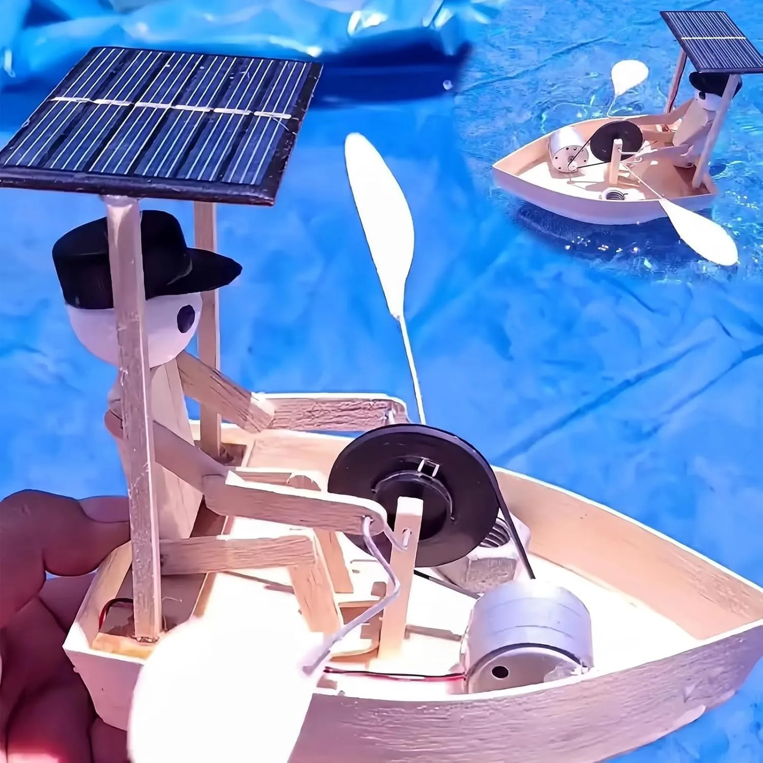 Solar-Powered Rowing Robot, Handmade Wooden Educational Engineering Experiments Rowing Robot, 2026 New Solar Powered Toy Kit for Desktop Water Yard Lawn Patio Decor(1PCS)