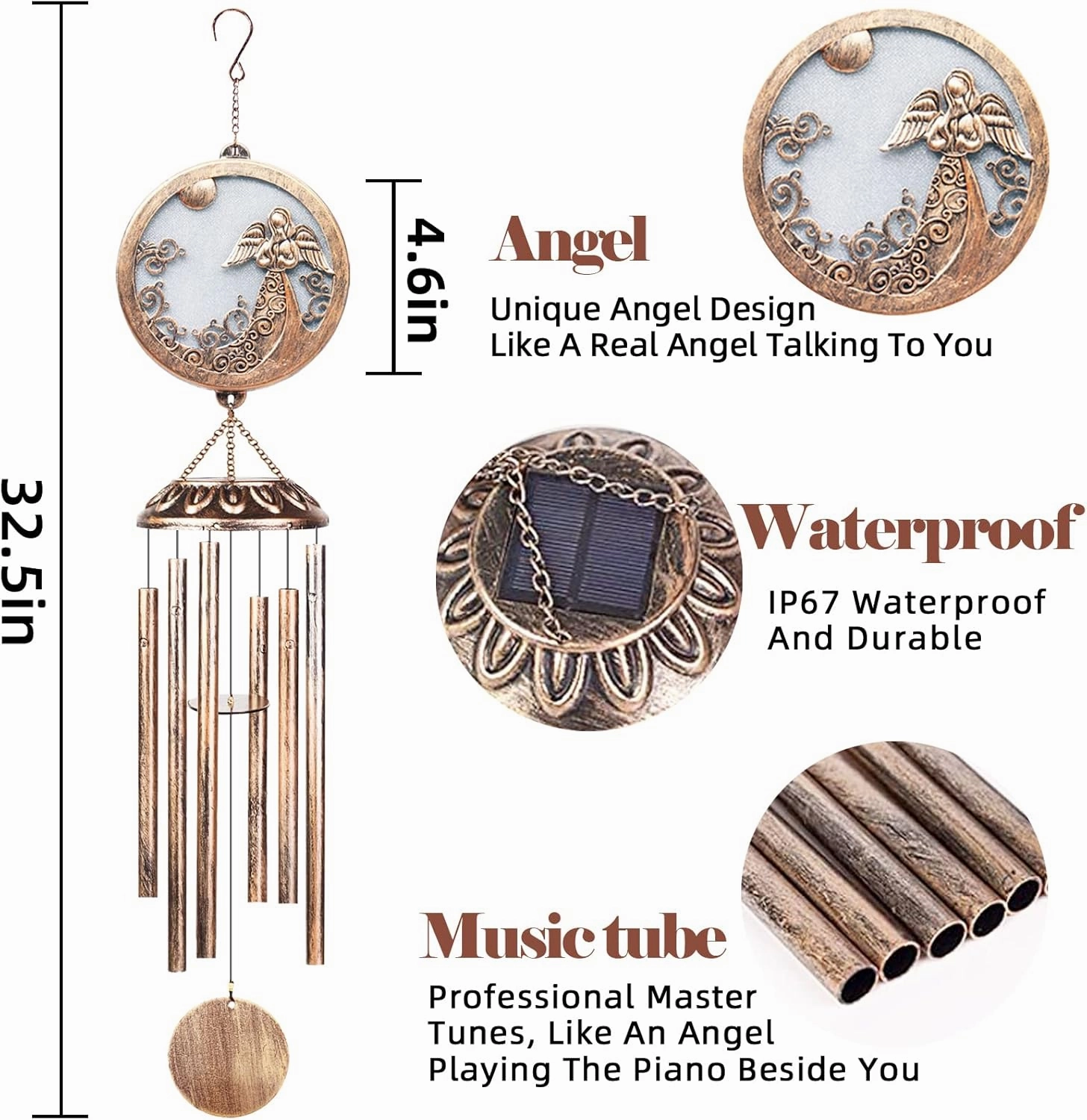 Solar Angel Wind Chimes for Outside-Memorial Wind Chimes- Memorial Wind Chime for Garden/Patio Decor Gifts for Mom Women-Loss of Loved One (33 Inch Deep Tone)