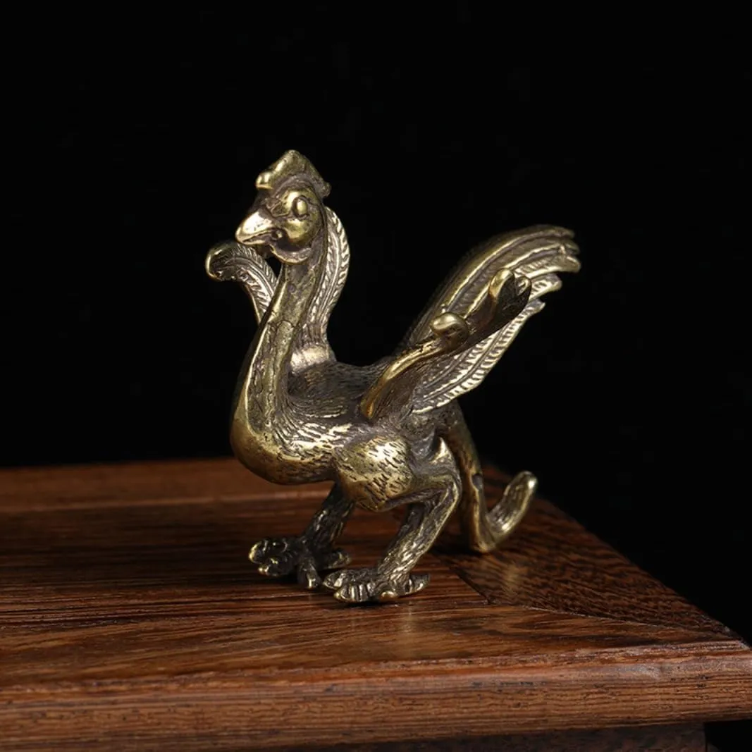 Solid Copper Four Great Auspicious Beasts,Green Dragon, White Tiger, Zhu Que, Xuanwu, Antique Bronze Ware Animal Tea Pet Ornament (D)