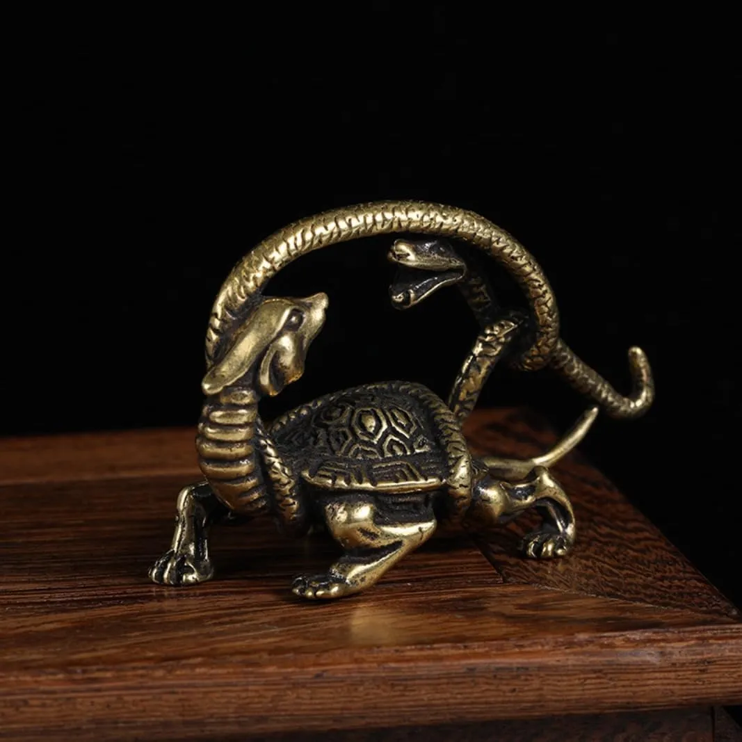 Solid Copper Four Great Auspicious Beasts,Green Dragon, White Tiger, Zhu Que, Xuanwu, Antique Bronze Ware Animal Tea Pet Ornament (D)
