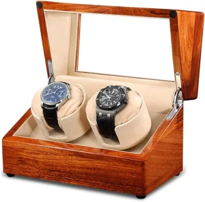 Solid Wood Watch Display Storage Box with Double Automatic Watch Winder Dual Power Supply Watch Pillow Accessories