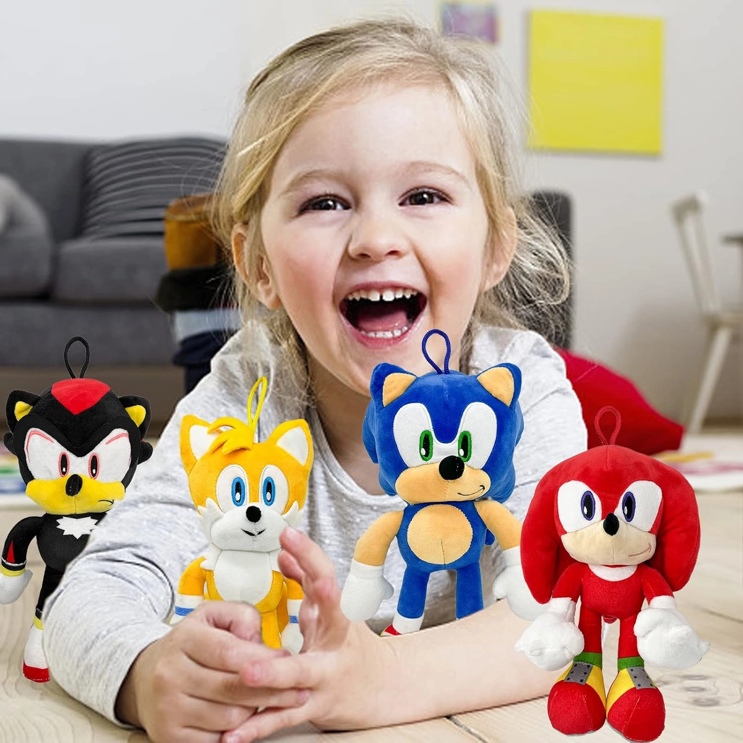 Sonic Plush Doll,The Hedgehog 2 The Movie Plush,Knuckles Sonic Plush Toy,Shadow Stuffed Animals Plush Pillow,Gift for Kids (4pcs)