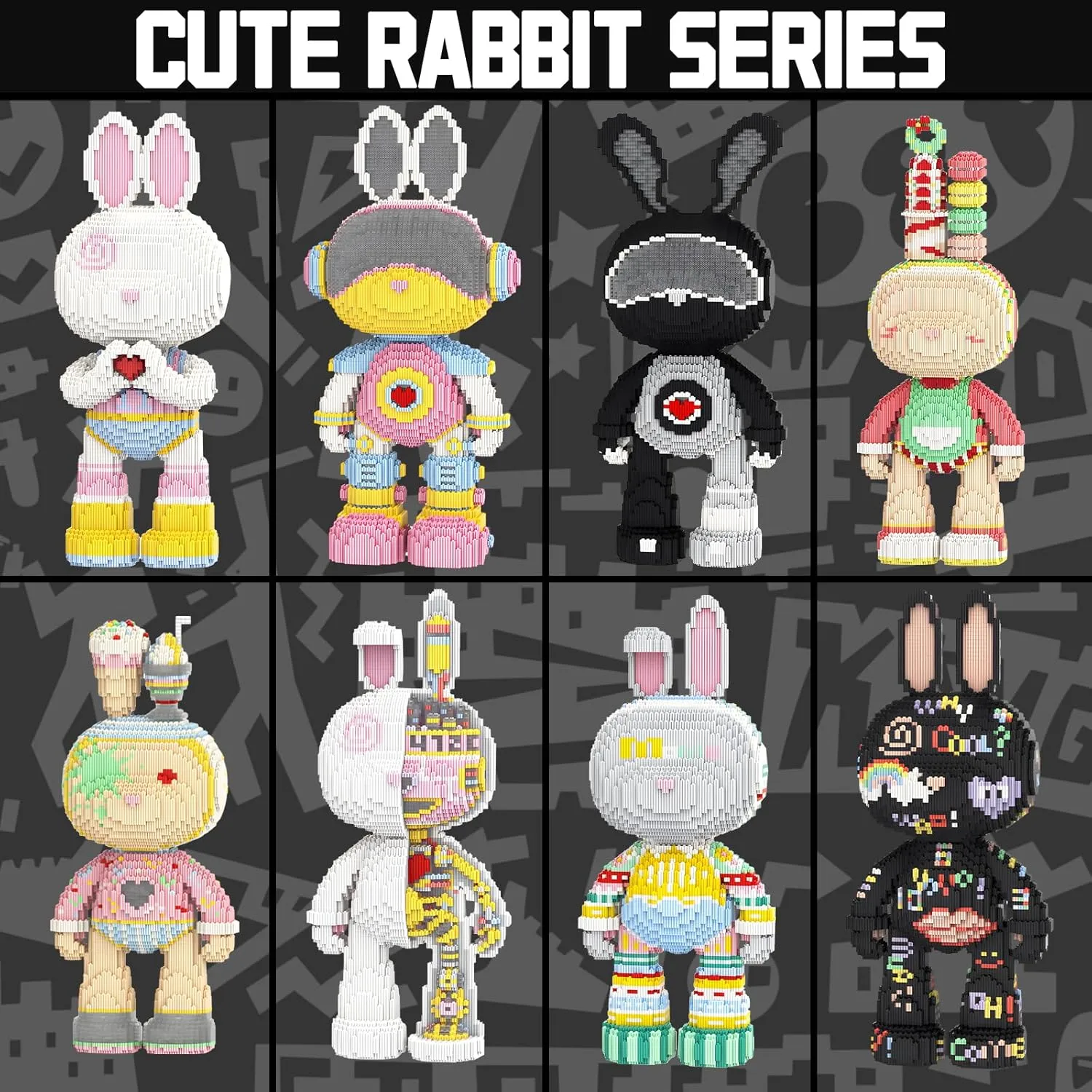 Space Boys Rabbit Animal Micro Building Blocks Set for Adults Toys Gift Kids 6550 Pieces 55cm High Series