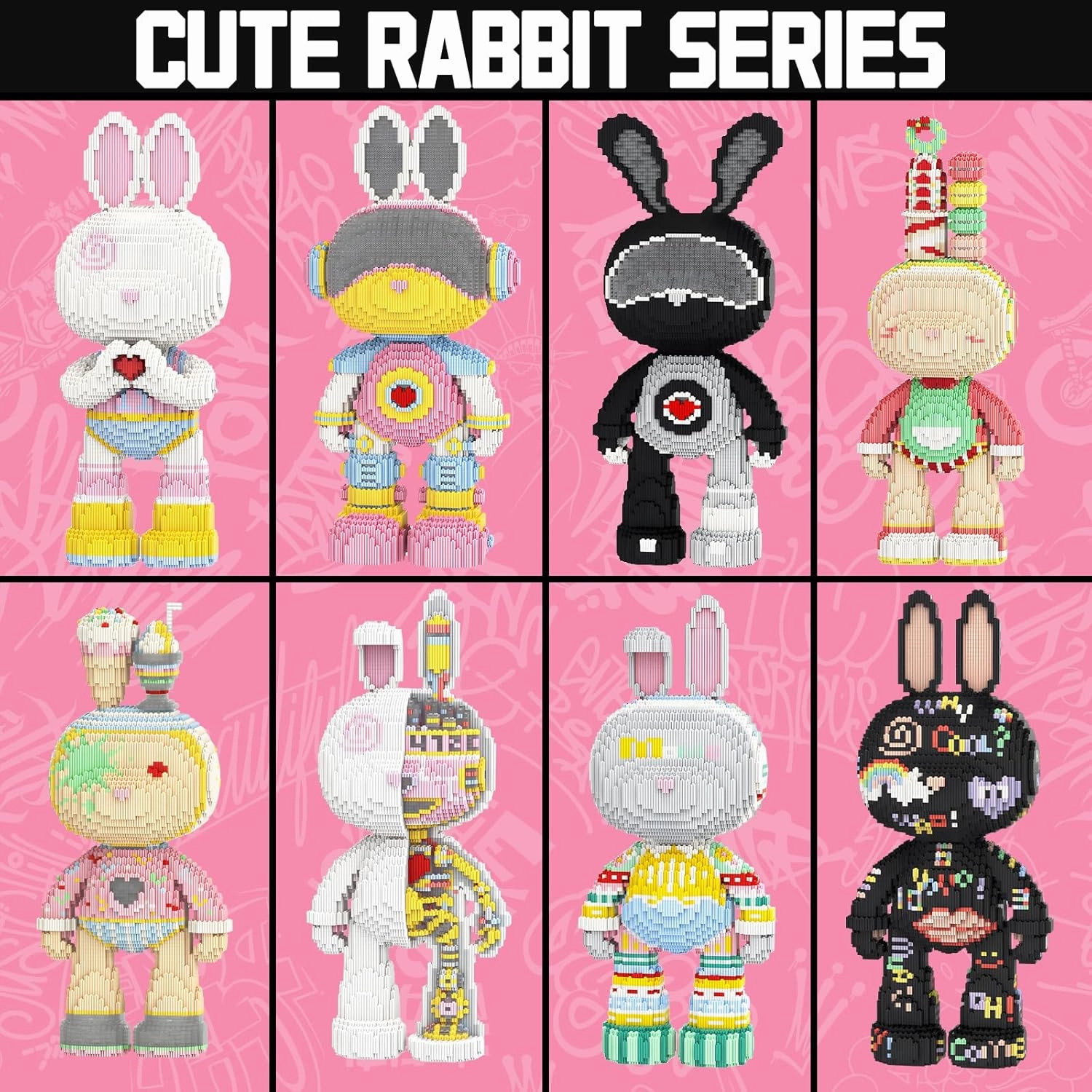 Space Girl Rabbit Animal Micro Building Blocks Set for Adults Toys Gift Kids 7550 Pieces 55cm High Series