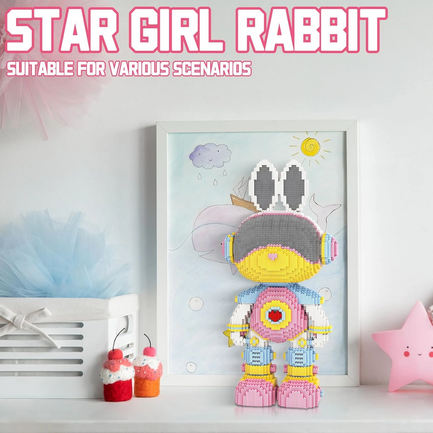 Space Girl Rabbit Animal Micro Building Blocks Set for Adults Toys Gift Kids 7550 Pieces 55cm High Series