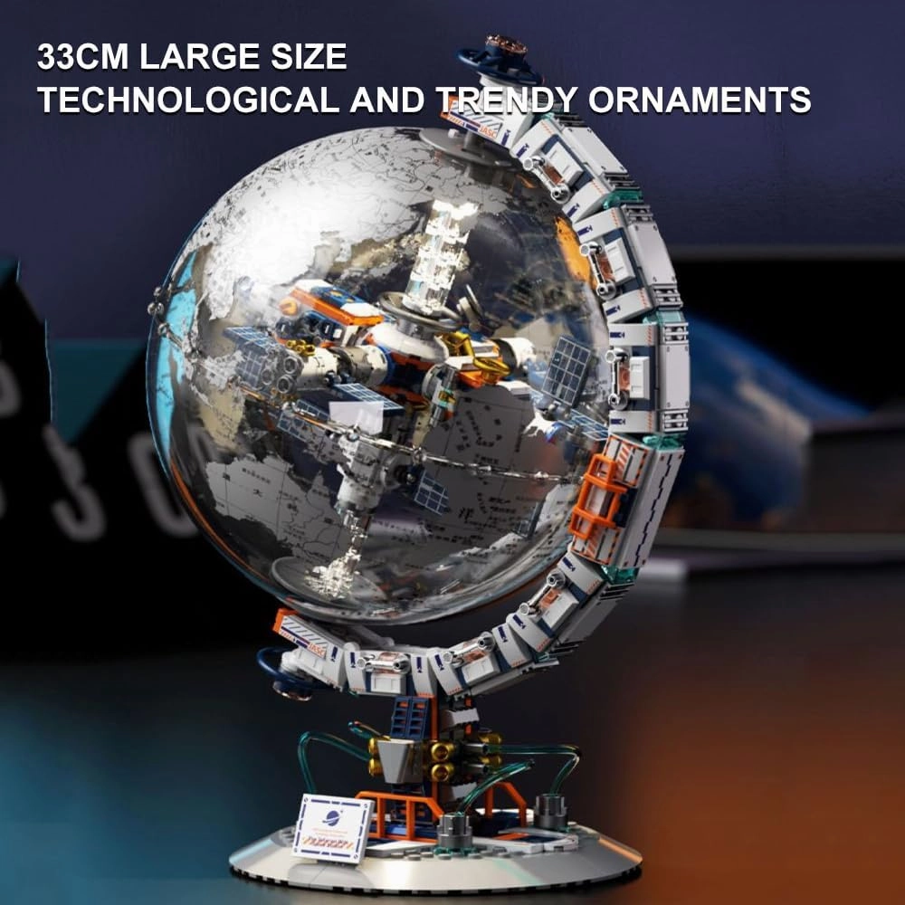 Space Station Globe Building Blocks,360° Spinning Globe Model Set with Lights,Gift Idea for Collectors Kids and Adults Space Exploration Education Toys Home Decor(657 Pcs)
