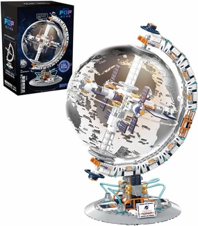 Space Station Globe Building Blocks,360° Spinning Globe Model Set with Lights,Gift Idea for Collectors Kids and Adults Space Exploration Education Toys Home Decor(657 Pcs)