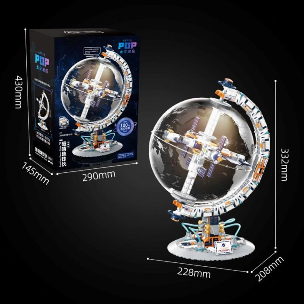 Space Station Globe Building Blocks,360° Spinning Globe Model Set with Lights,Gift Idea for Collectors Kids and Adults Space Exploration Education Toys Home Decor(657 Pcs)