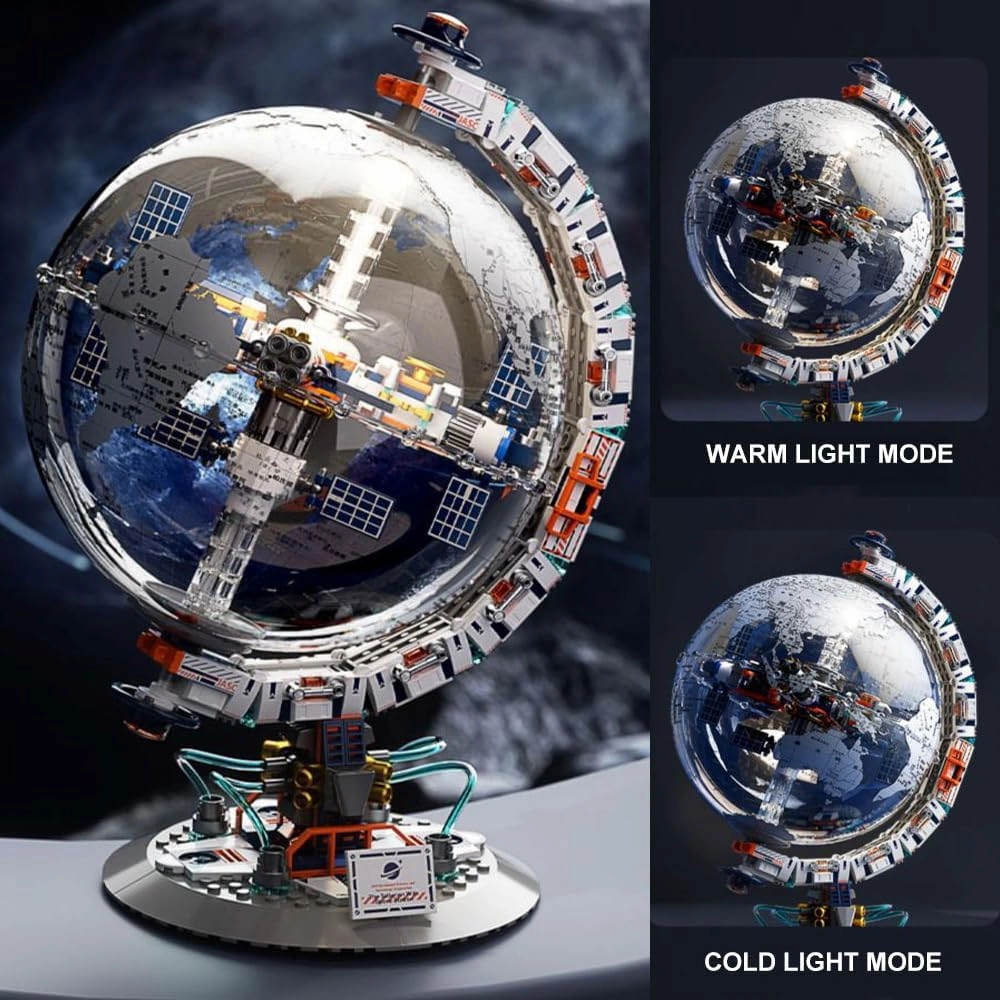 Space Station Globe Building Blocks,360° Spinning Globe Model Set with Lights,Gift Idea for Collectors Kids and Adults Space Exploration Education Toys Home Decor(657 Pcs)