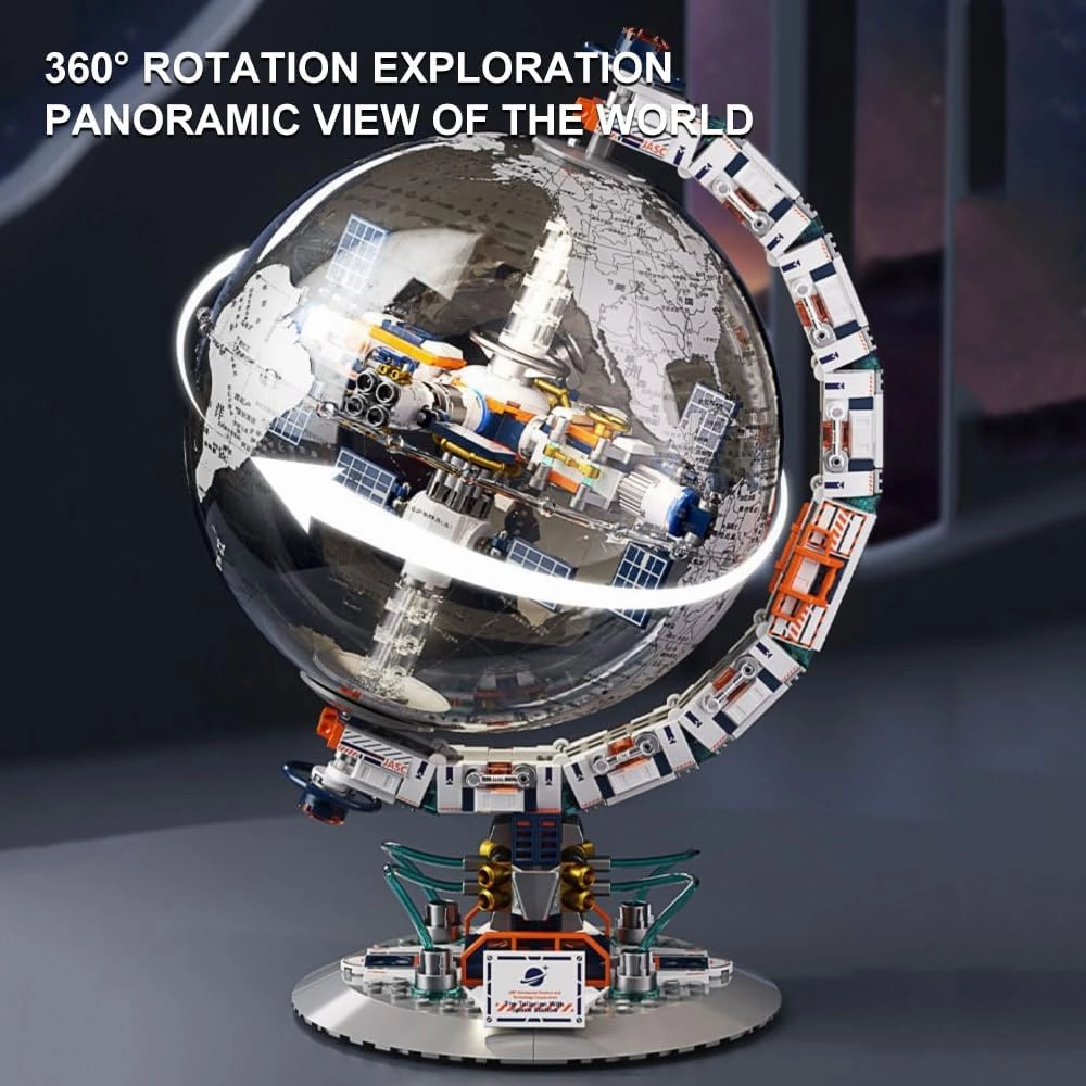 Space Station Globe Building Blocks,360° Spinning Globe Model Set with Lights,Gift Idea for Collectors Kids and Adults Space Exploration Education Toys Home Decor(657 Pcs)