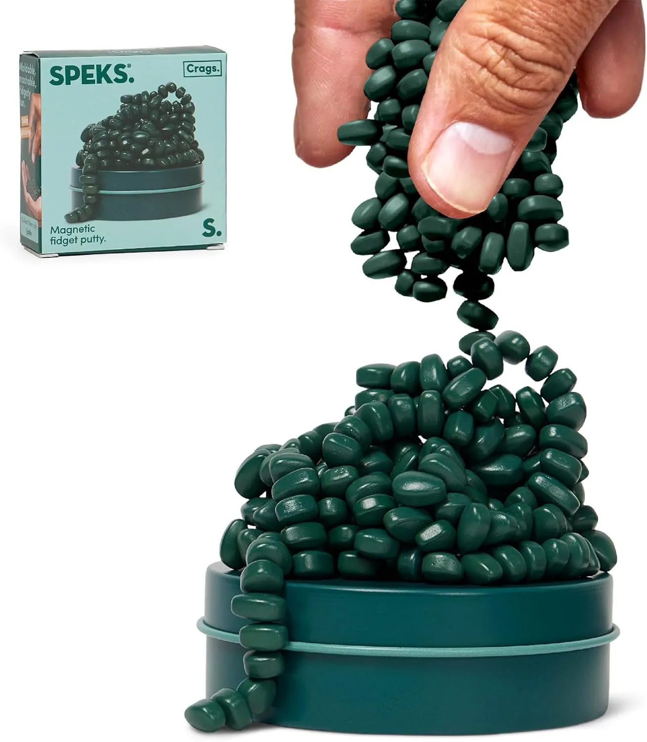 Speks Original Crags Ferrite Putty | 500  Ferrite Stones in a Tin, Fidget Toy for Stress Relief, Sensory Desk Toy for Adults & Teens 14  | Jade, Small
