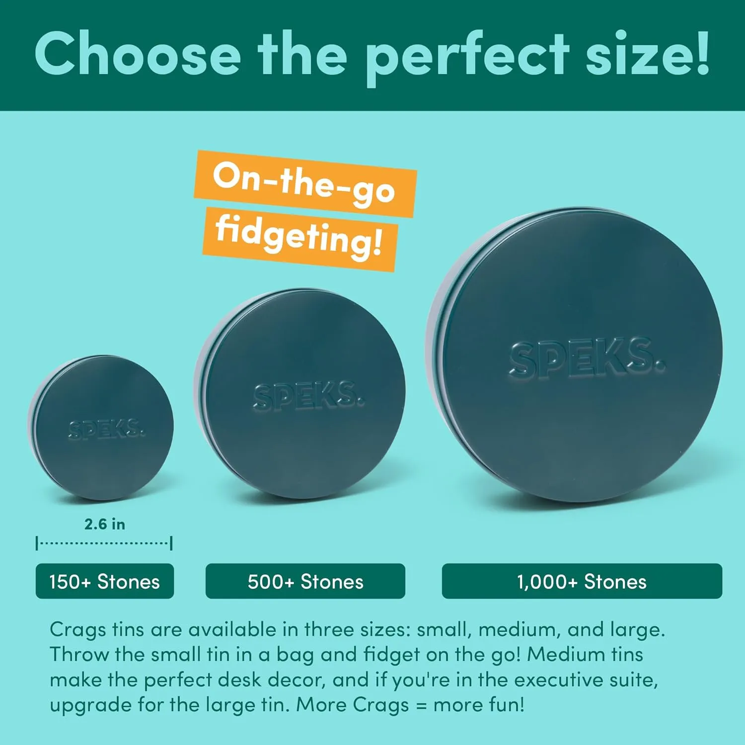 Speks Original Crags Ferrite Putty | 500  Ferrite Stones in a Tin, Fidget Toy for Stress Relief, Sensory Desk Toy for Adults & Teens 14  | Jade, Small
