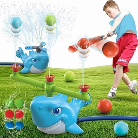 Splash Baseball Outdoor Water Toy, 3-in-1 Whale Sprinkler Set, DIY Assembly Kids Game