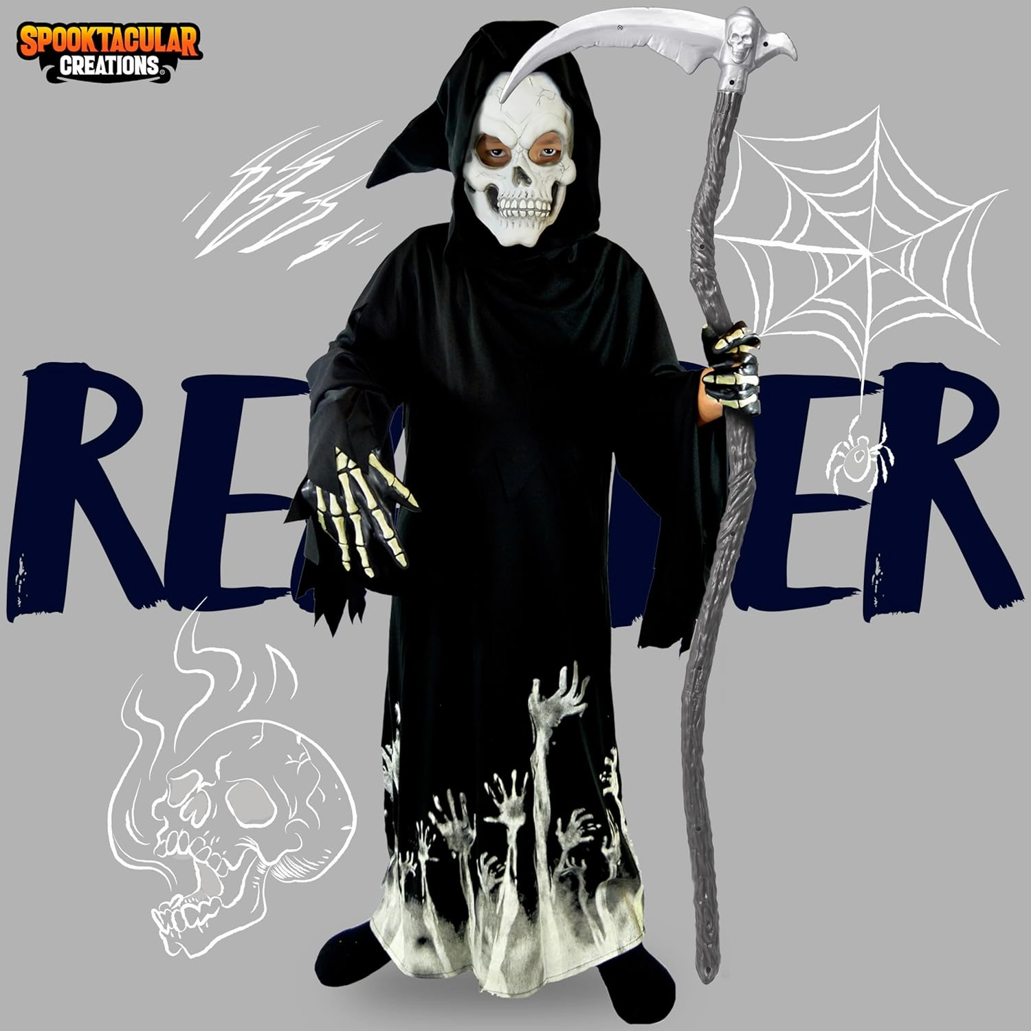 Spooktacular Creations Glow in the Dark Grim Reaper Costume for Boys, Halloween Costumes for Kids, Boys