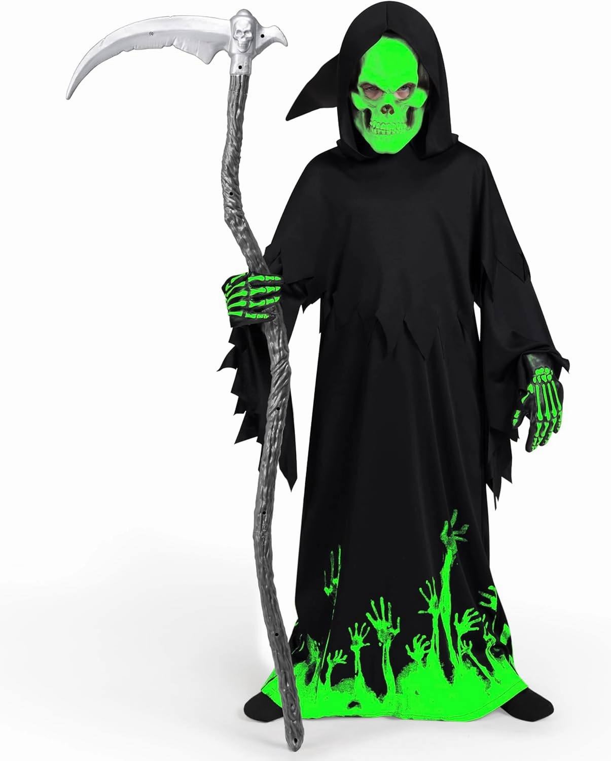 Spooktacular Creations Glow in the Dark Grim Reaper Costume for Boys, Halloween Costumes for Kids, Boys