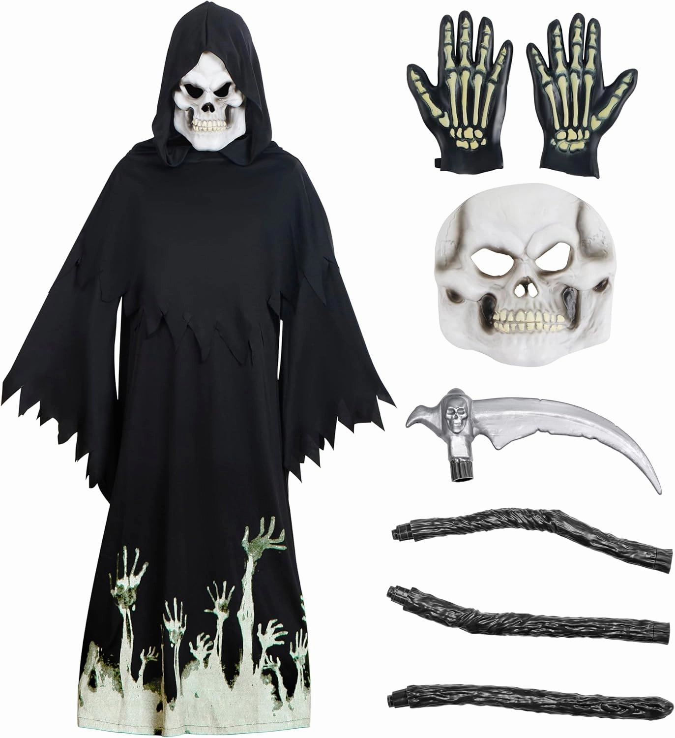 Spooktacular Creations Glow in the Dark Grim Reaper Costume for Boys, Halloween Costumes for Kids, Boys