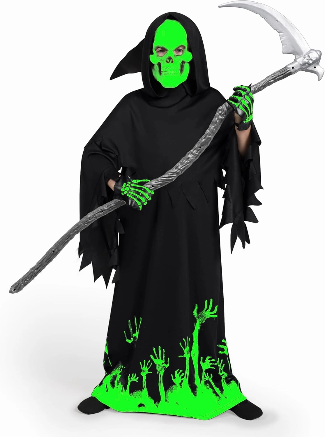 Spooktacular Creations Glow in the Dark Grim Reaper Costume for Boys, Halloween Costumes for Kids, Boys