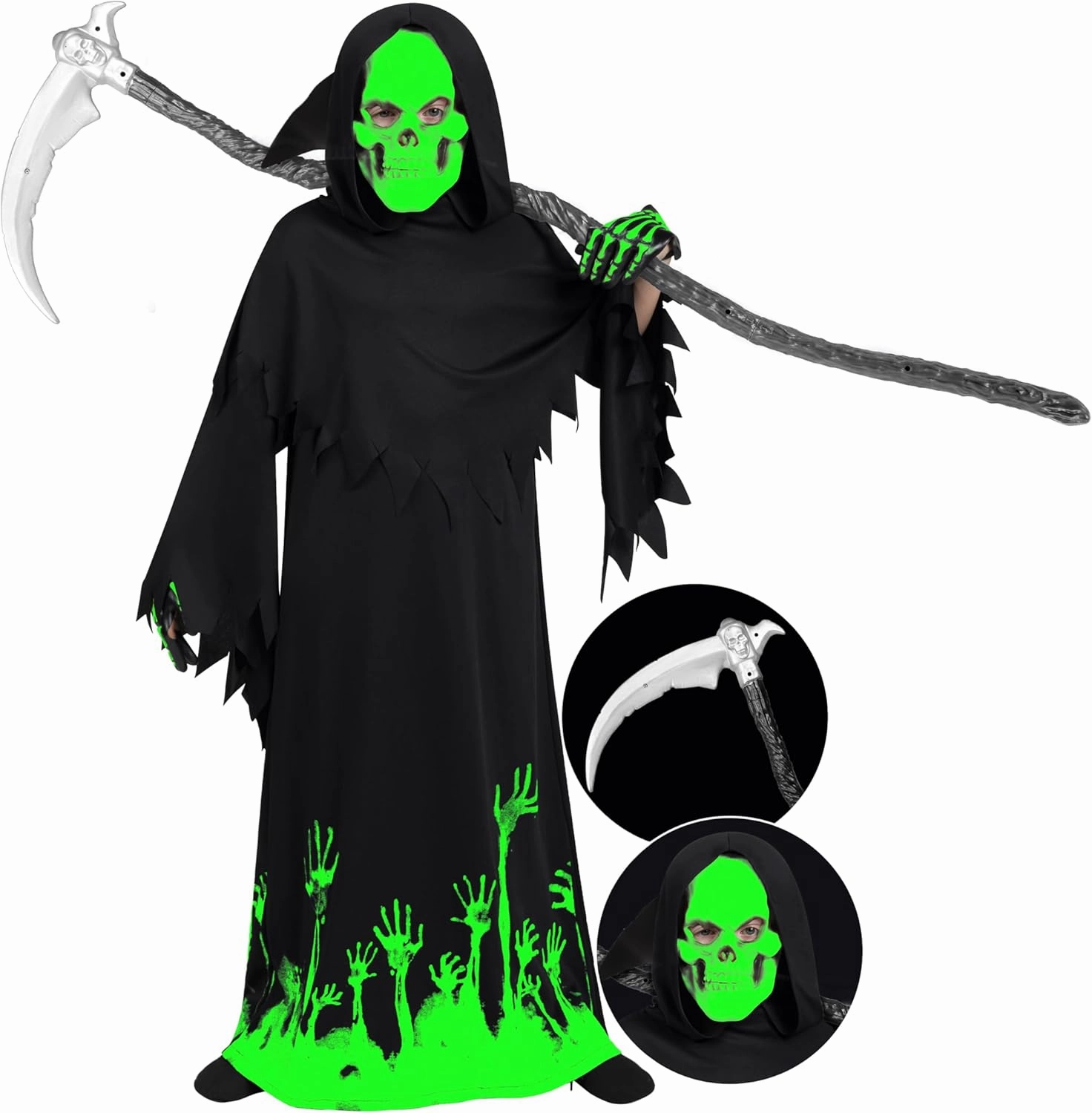 Spooktacular Creations Glow in the Dark Grim Reaper Costume for Boys, Halloween Costumes for Kids, Boys