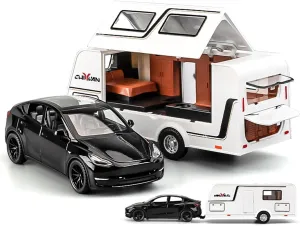 Sports car Metal Model 1 32 for Tesla Modely Car Model Alloy Simulation Trailer RV Toy Car Model Collection Ornaments for Home Décor(Black)