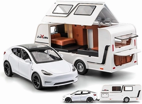 Sports car Metal Model 1 32 for Tesla Modely Car Model Alloy Simulation Trailer RV Toy Car Model Collection Ornaments for Home Décor(White)
