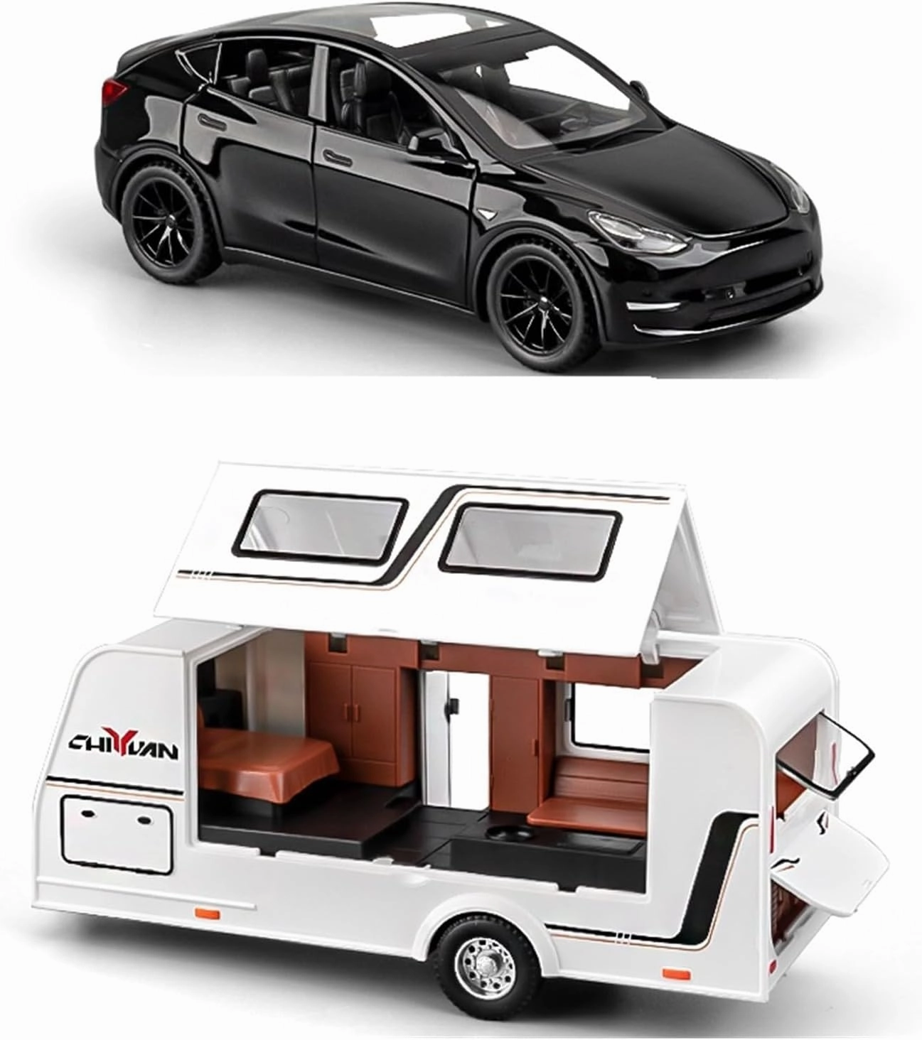 Sports car Metal Model 1 32 for Tesla Modely Car Model Alloy Simulation Trailer RV Toy Car Model Collection Ornaments for Home Décor(White)