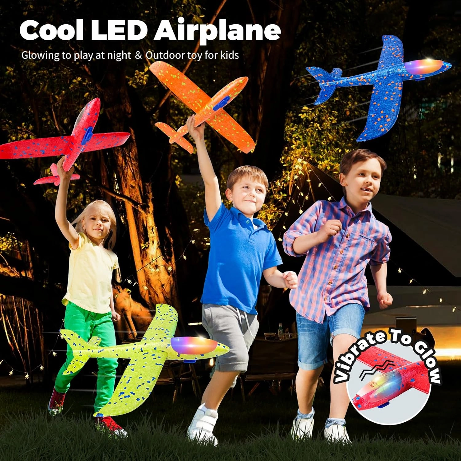 SpringFlower 4 Pack Airplane Flying Toys, 4 Throwing Foam Plane Toy for 3 4 5 6 7 8 Years Old Boys Kids, 2 Flight Modes LED Foam Glider Plane, Outdoor Flying Toy Birthday Gifts for for Boys & Girls