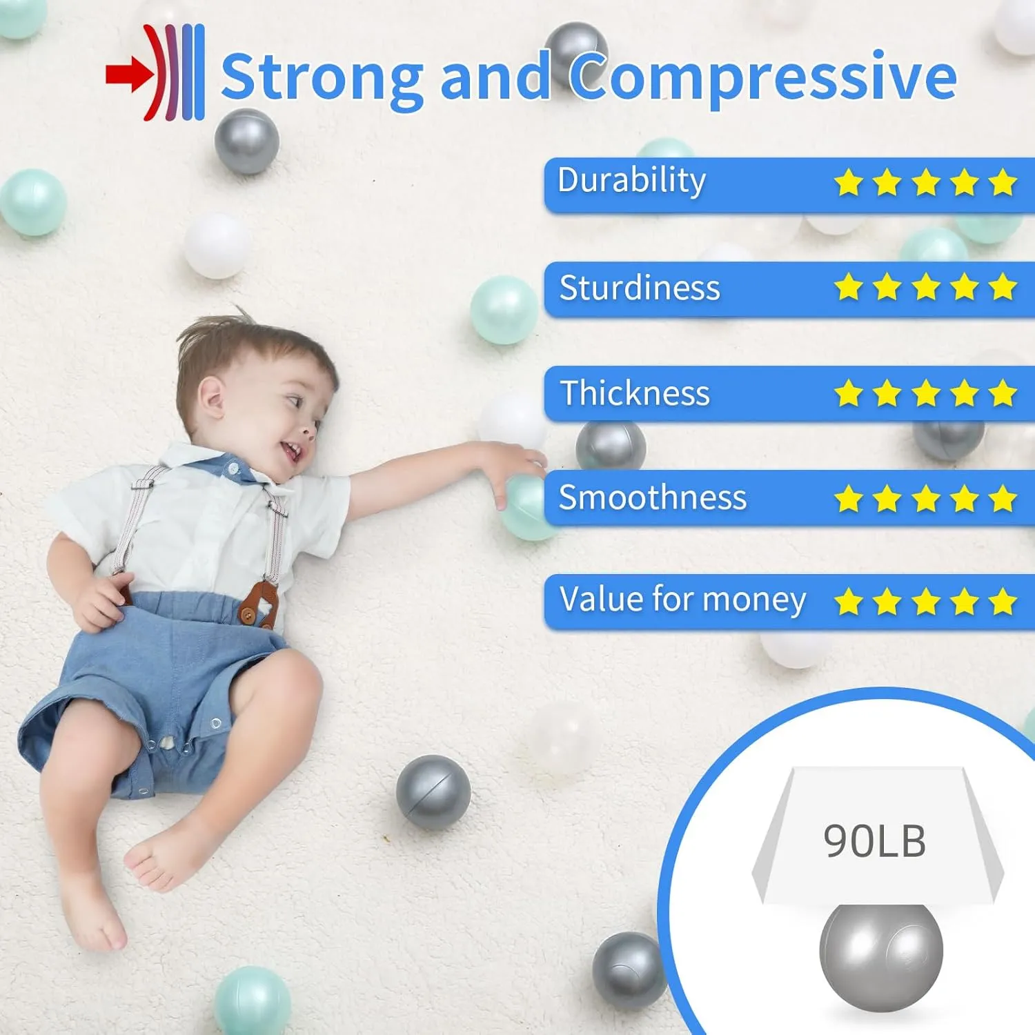 STARBOLO Ball Pit Balls - 100 Pieces Crush Proof Plastic Toy Balls for Toddler Ball Pit, Ball Pit Play Tent, Baby Pool Water Toys, Kiddie Pool, Party Decoration, Photo Props