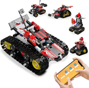 STEM Projects for Kids,Remote & APP Controlled 5-in-1 RC Robot/Tracked Car/Tank for Boys Girls Age 6 