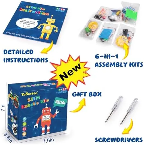 STEM Robotics Kit 6 Set Science Experiments Project Activities for Kids 6-8 8-12 Engineering Building Toy Electronic Motor Robot Craft for Boy 5 6 7 8 9 10 12  Year Old Girl Gift Summer Outdoor Toy