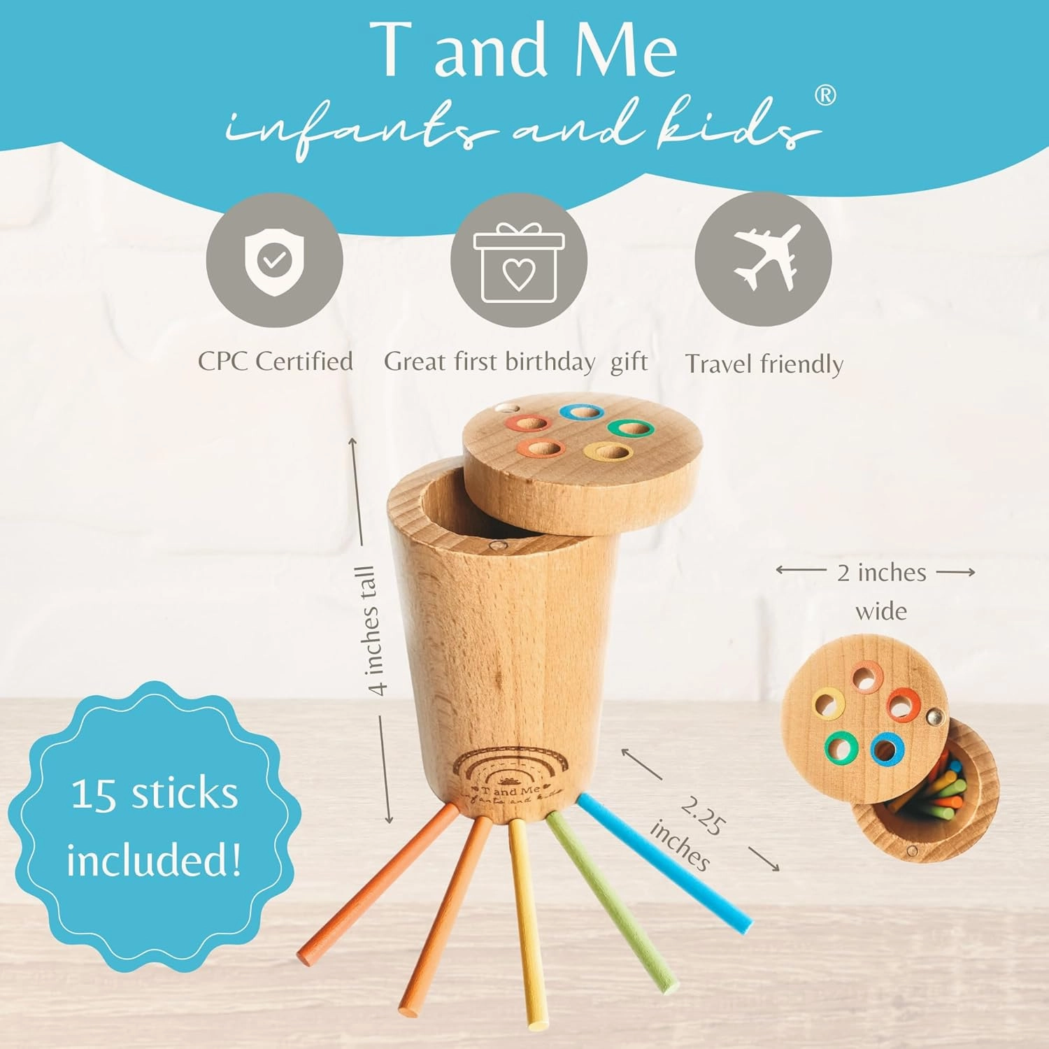Sticks Kids Travel Size, Montessori Wooden Learning Toys for Toddlers 1-3, Sensory & Educational