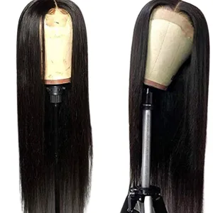 Straight Human Hair Wig Lace Closure Wigs Lace Front Human Hair Wigs for Women (Black)