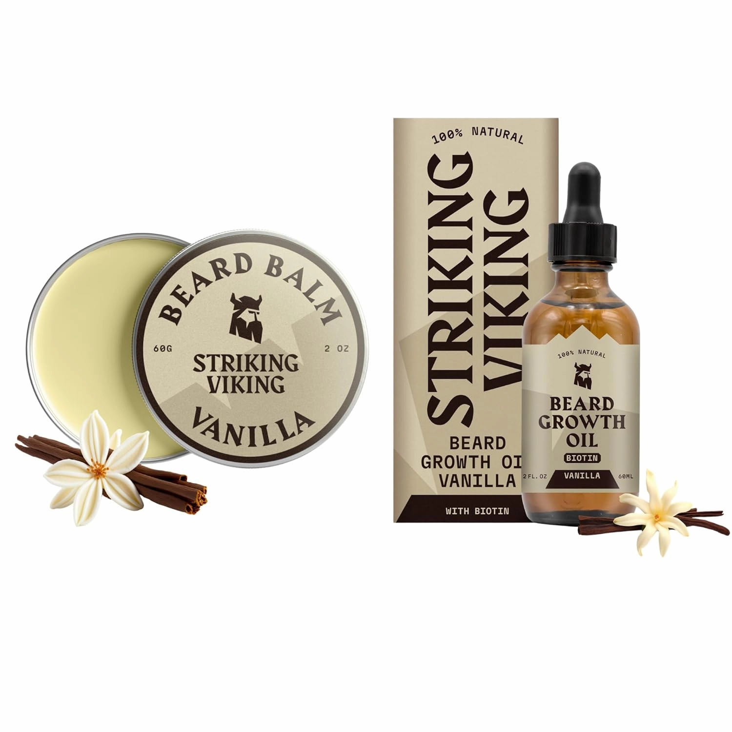 Striking Viking Beard Balm & Beard Growth Oil for Men Vanilla Scented