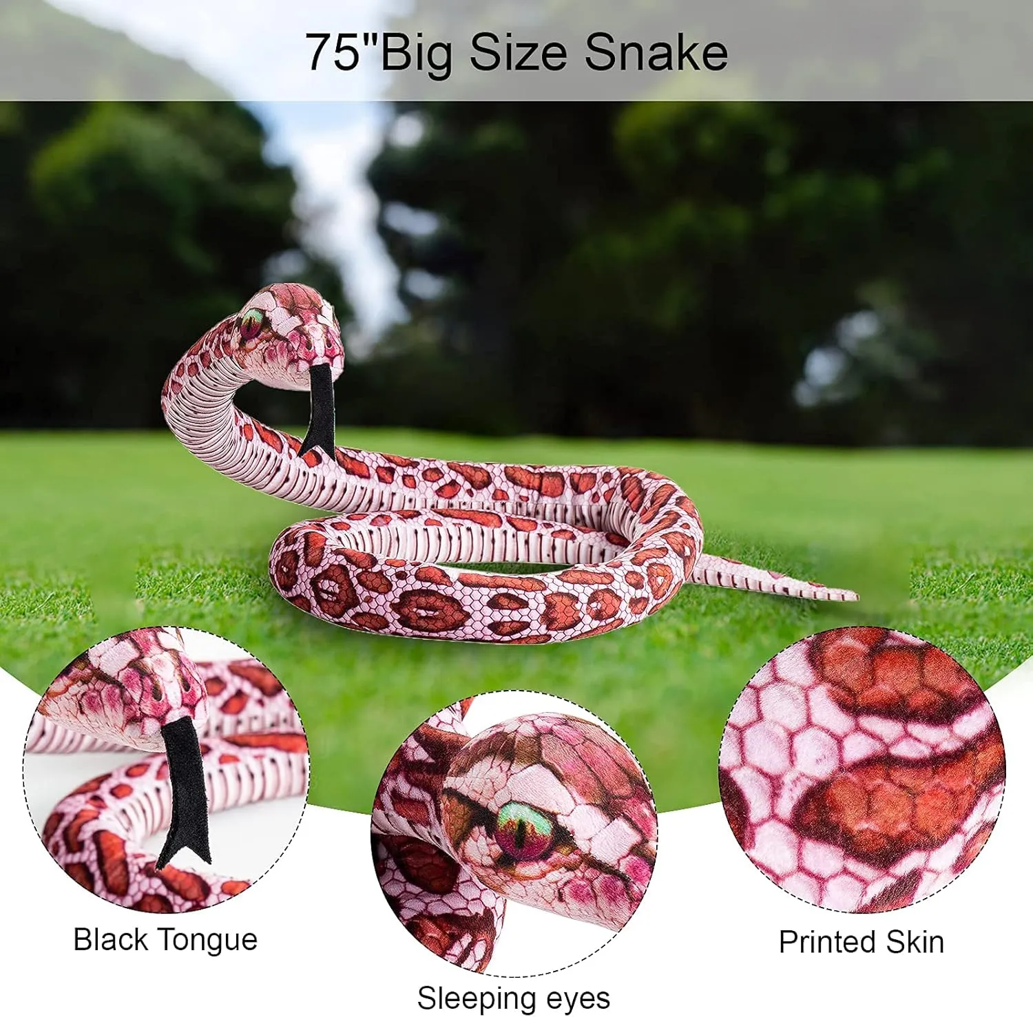 Stuffed Animal Realistic Snake Big Plush Toy Gifts for Kids, 75" (Red)